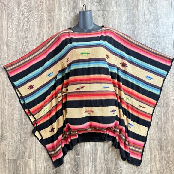 Ralph Lauren Blue Label knitted Poncho Women M/L Multicolor Aztec Indian Western - Picture 1 of 12
